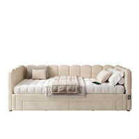 DAYBETT 90x200 cm Beige Chenille ausziehbar mit USB - Beige, Textil (90/200cm) - FLIEKS