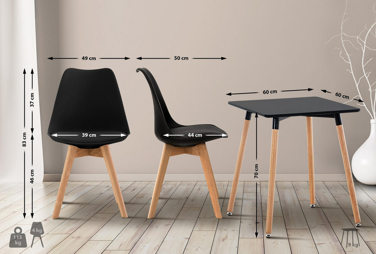 TISCHGRUPPE Holz schwarz - Schwarz, Holz (160/83/160cm) - CLP