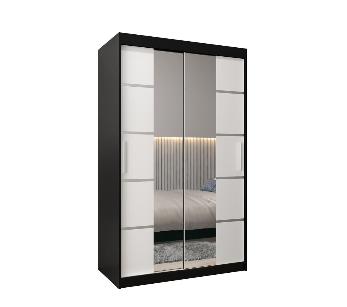 SCHWEBETÜRENSCHRANK 200/120/62 2-türig - Silberfarben/Schwarz, Holz/Kunststoff (120/200/62cm) - Abiks Möbel