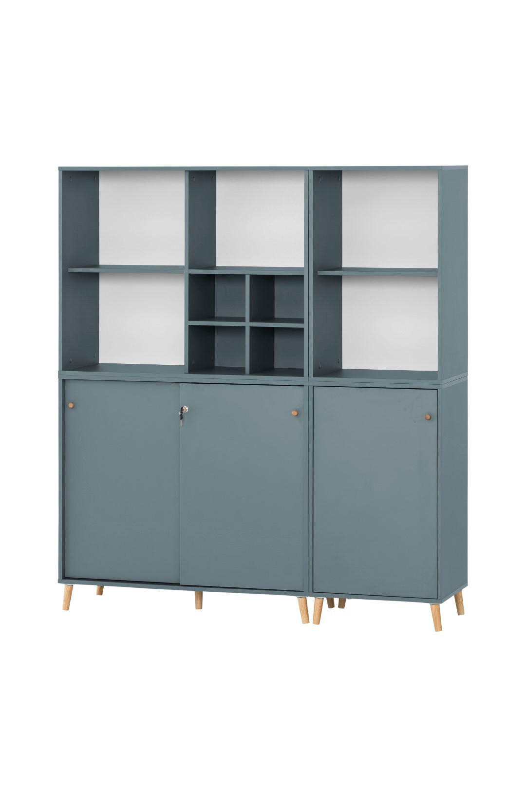 AKTENREGAL Jaguar 2er Set 2 AKTENSCHRANK & REGALKREUZ Breite 51-100 cm Blau - Blau, Holz (151/168.7/41cm) - PROREGAL
