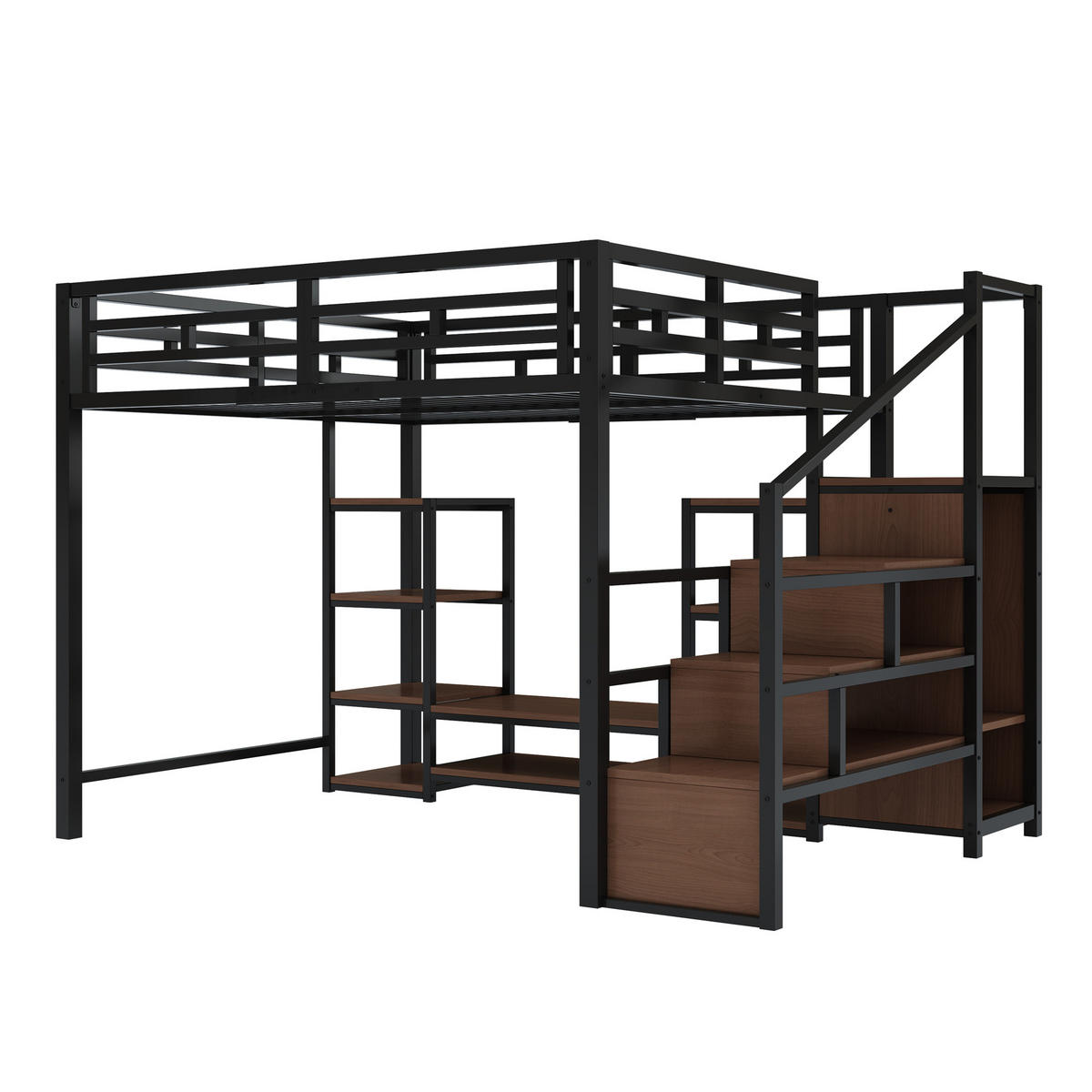 HOCHBETT 90/200 cm schwarz mit TV-Ständer, Steckdose und Sicherheitsleiter - Schwarz, Metall (90/200cm) - OKWISH