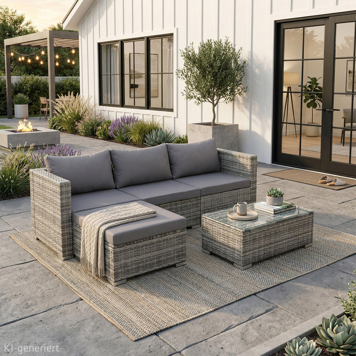 GARTENLOUNGE Queens Polyrattan Grau - Grau, Kunststoff - SVITA