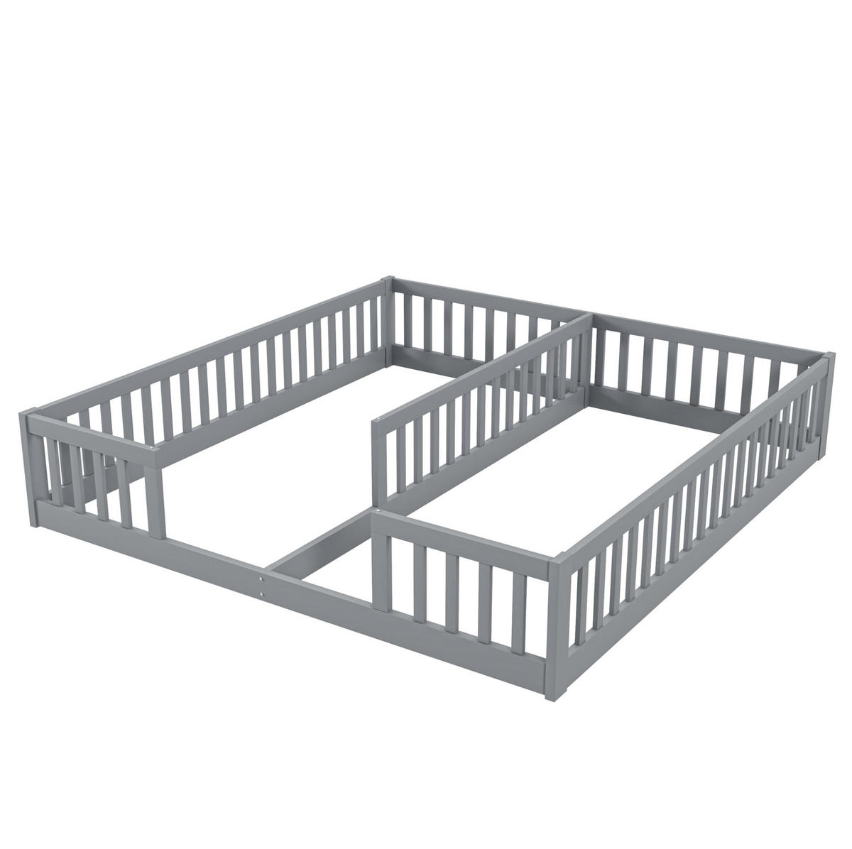 KINDERBETT 90/200 cm grau aus Kiefernholz und MDF mit Sicherheitsgitter - Grau, Holz (90/200cm) - OKMYHOME