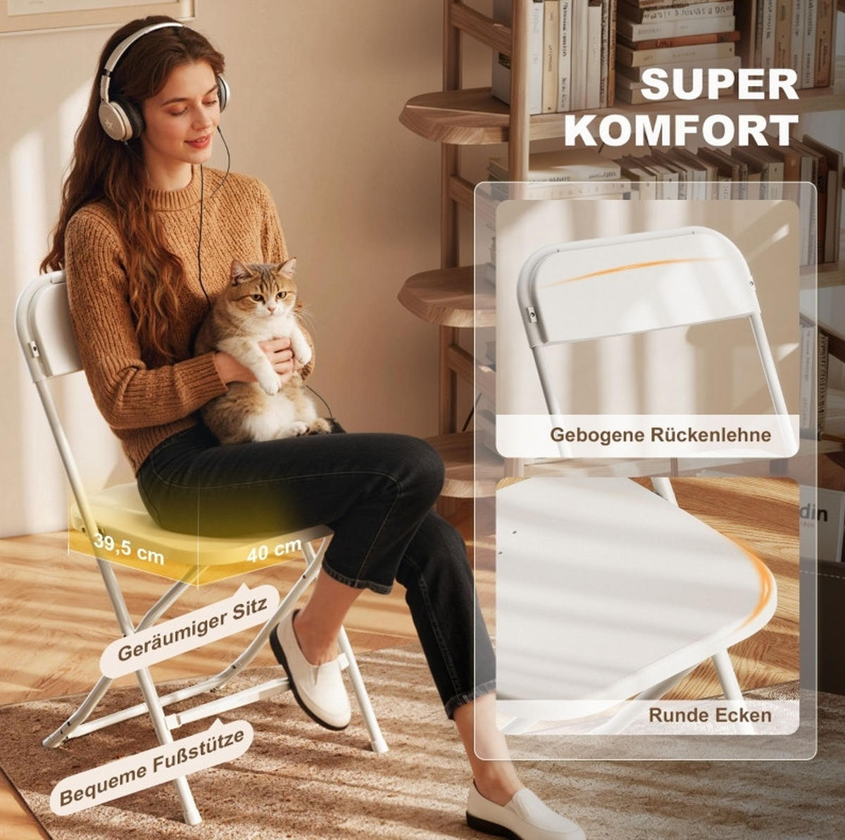KLAPPSTÜHLE faltbar 6er-Set Kunststoff Weiß - Weiß, Metall (45/79.5/49cm) - Meubliv