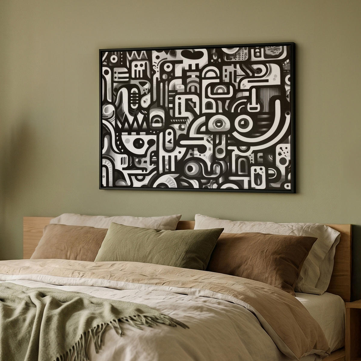 LEINWAND Bilder mit Rahmen - Symbole - Abstrakt - Grafik - Schwarz - 100x70 - Schwarz, Textil (100/70cm) - MuchoWow