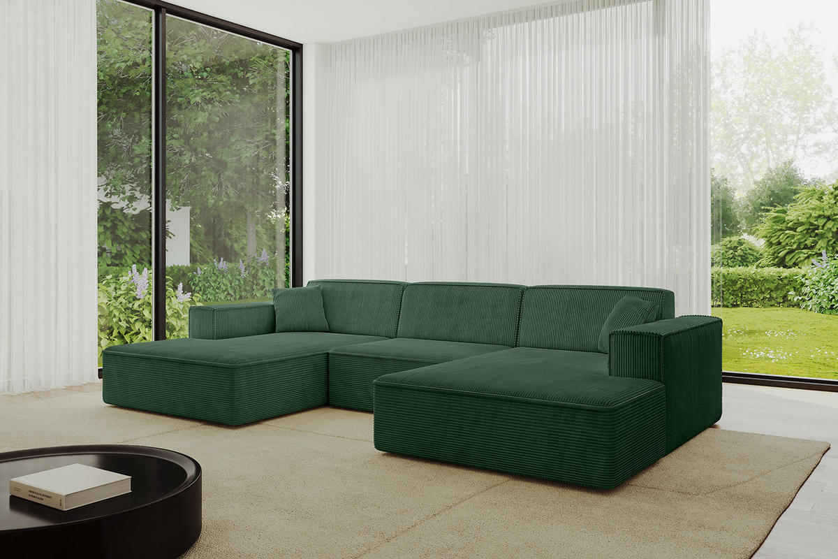 WOHNLANDSCHAFT IREA-U1-v4 - 297x165x72,5 cm Grün - Grün, Holzwerkstoff/Textil (297/72/165cm) - ALTDECOR
