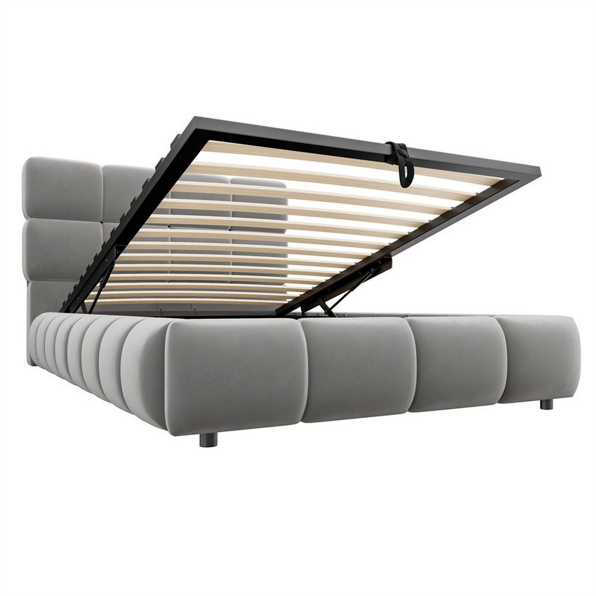 POLSTERBETT 90x200 cm mit LED Beleuchtung - hydraulischem Stauraum - Grau - Samt - ohne Matratze - Grau, Textil (90/200cm) - DELFA