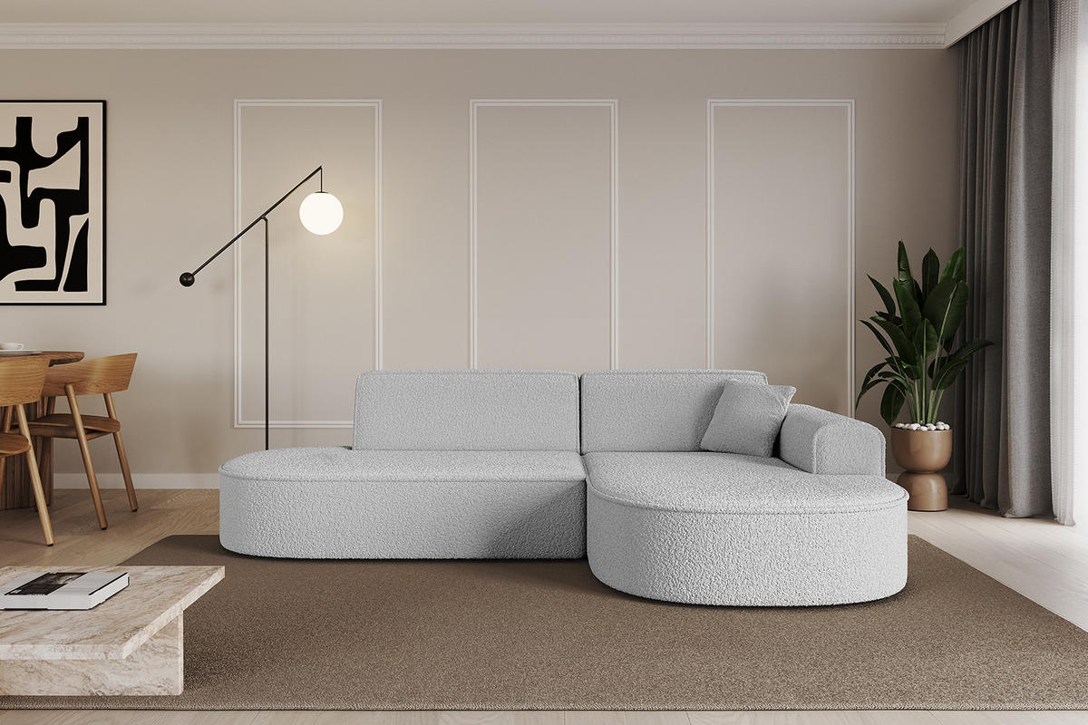 ECKSOFA Ottomane Rechts MARI-L1 - 232x163x73,5 cm Hellgrau Bouclé - Hellgrau/Schwarz, Holzwerkstoff/Kunststoff (234/163cm) - ALTDECOR