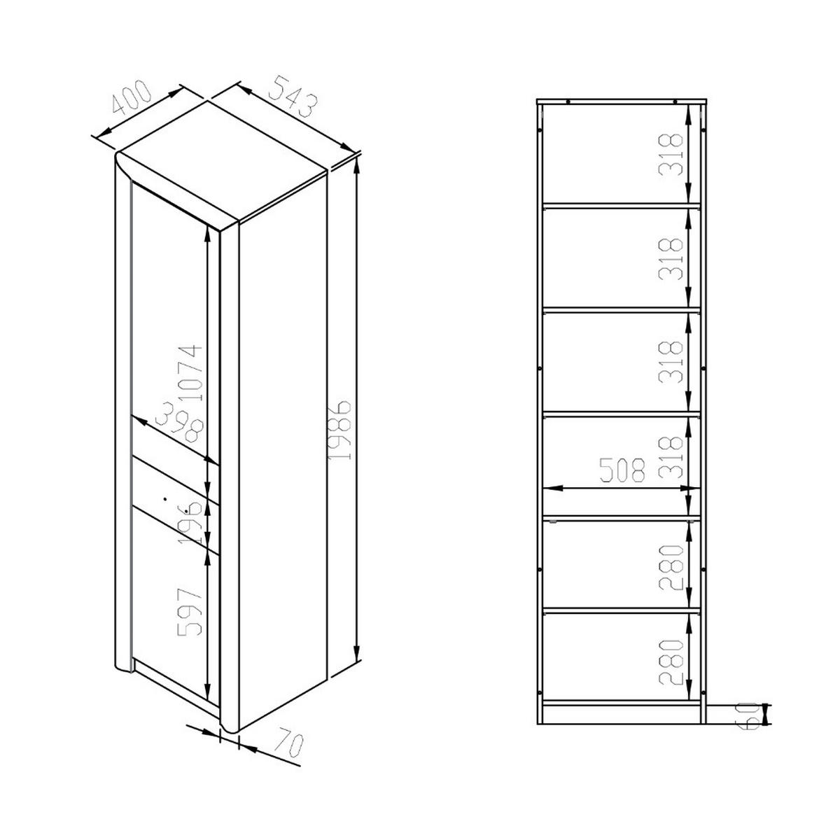 STAURAUMSCHRANK Castel Sonoma Eiche hell / Sonoma Eiche Trüffel 55 / 43 / 201cm - Eichefarben/Braun, Holz/Holzwerkstoff (55/201/43cm) - Feldmann-Wohnen