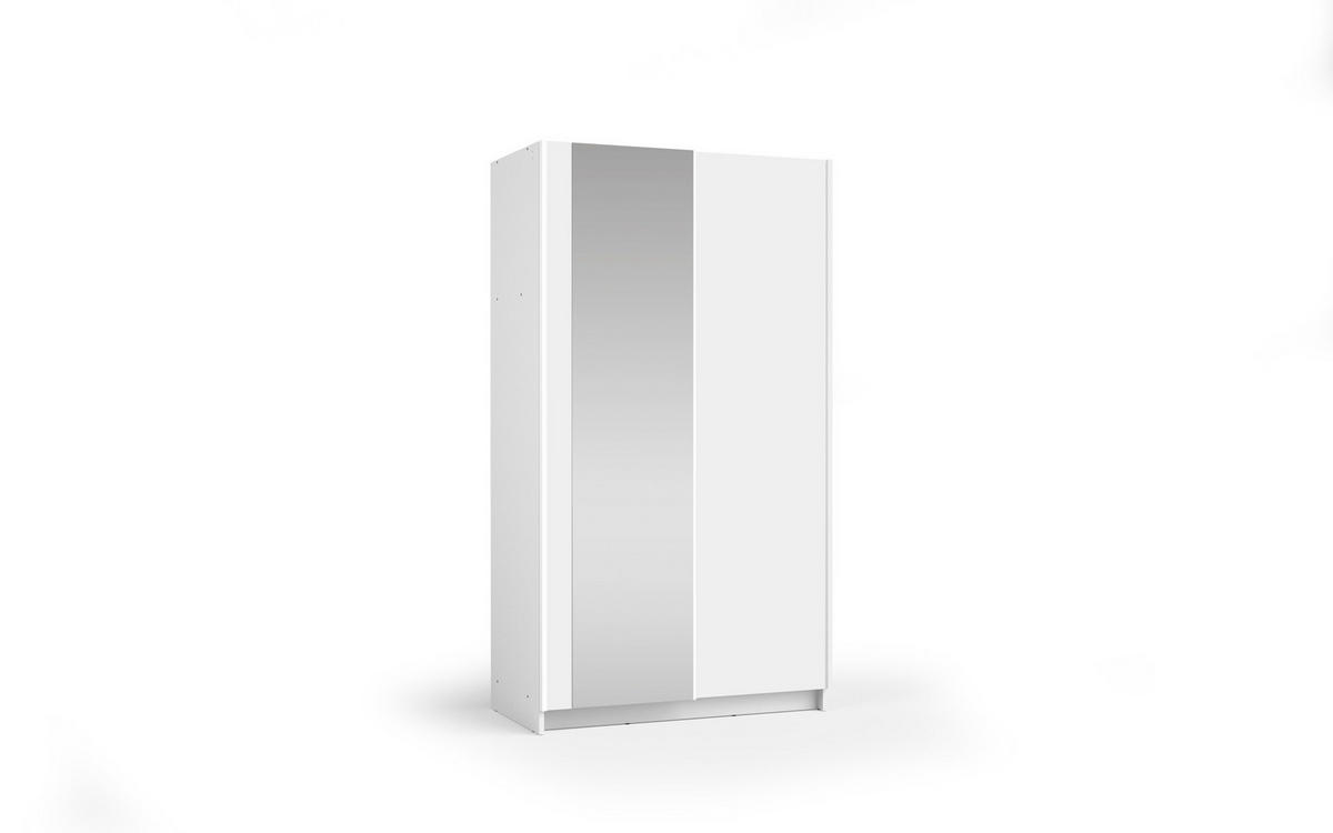 SCHWEBETÜRENSCHRANK CERON 100/182/54,6cm 2-türig mit Spiegel Weiß - Weiß, Holzwerkstoff (100/182/54.6cm) - MASSENO