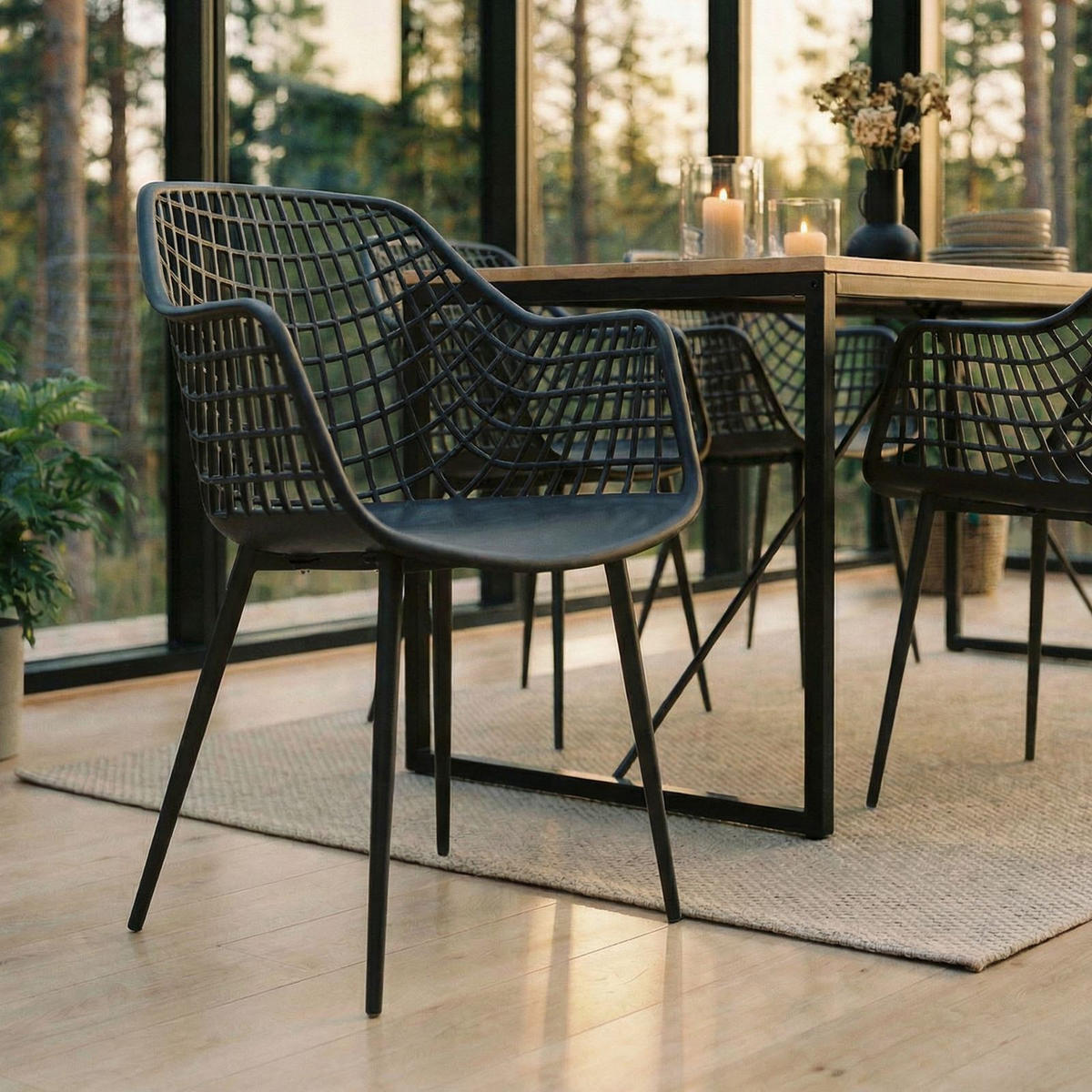 GARTENSTUHL LUCIA 4ER-SET - Schwarz, Textil (58/85/55cm) - IDIMEX