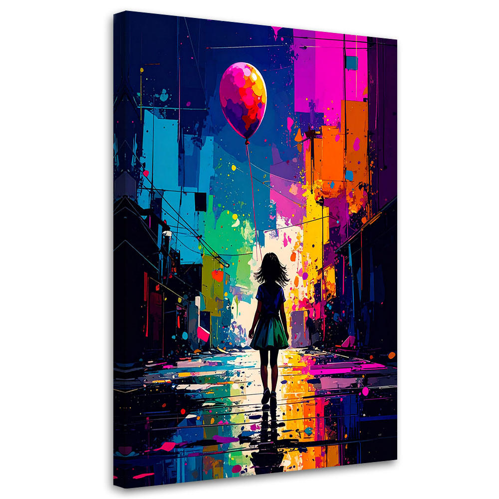 LEINWANDBILD Mädchen mit Ballon Street Art 80x120cm - Multicolor, Textil (80/120cm) - Feeby