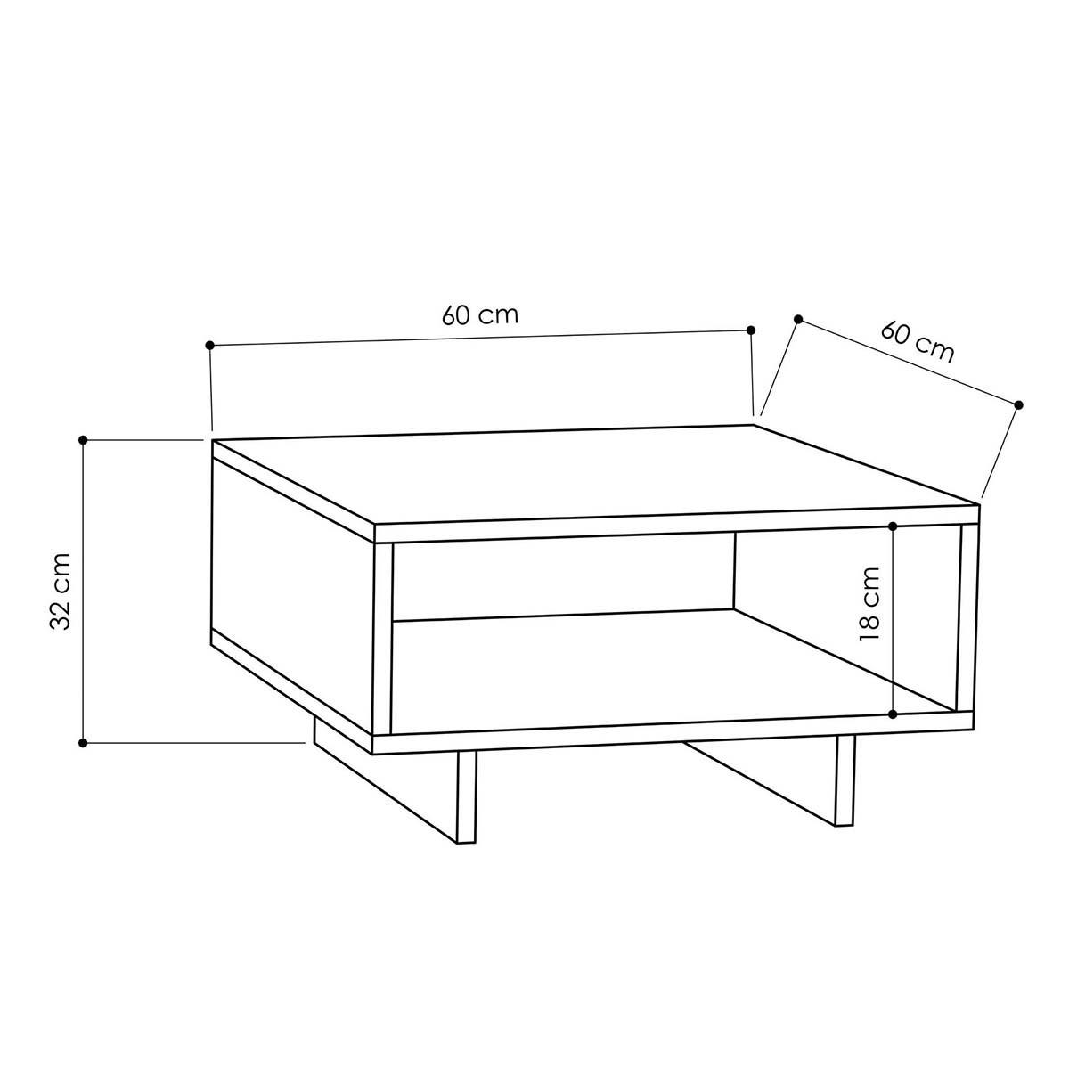 COUCHTISCH mit 1 Regal L60 cm - Hola - Weiß, Holzwerkstoff (60/60/32cm) - Calicosy