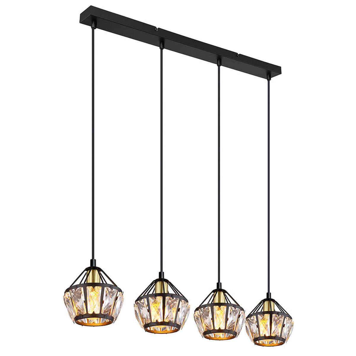 LED HÄNGELEUCHTE Metall Schwarz-matt 4-Flammig - Schwarz, Glas (73/12.5/150cm) - Globo Lighting