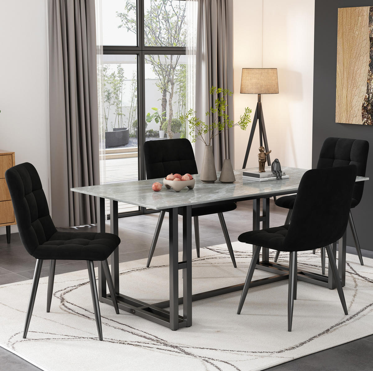 ESSZIMMERSTUHL 4er-Set Samt Schwarz mit Metallgestell - Schwarz, Metall (44/86/46cm) - Meubliv
