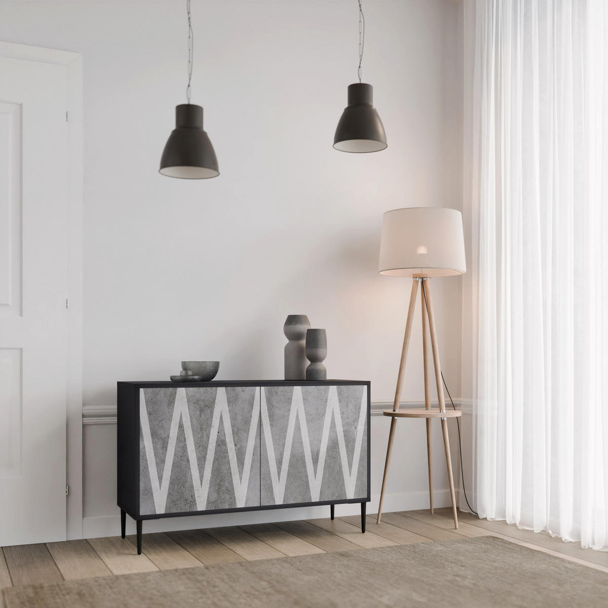 SIDEBOARD SOLID ZIG ZAG, Eicheneffekt, 111x42x77,5 cm, 2 Türen - Eichefarben/Buchefarben, Holzwerkstoff/Buchenholz (111/77.5/42cm) - SpaceRebels