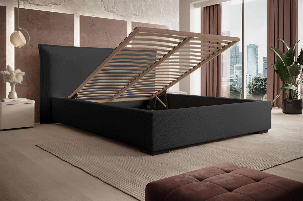 POLSTERBETT Amada In Pop - Schwarz, Holzwerkstoff/Textil (180/200cm) - Fun Möbel