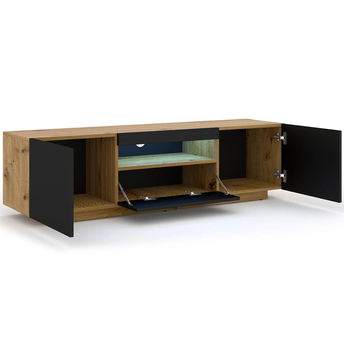 TV STOLÍK Aurus Drevo a čierna farba - čierna/farba duba, kompozitné drevo (150/36/37cm) - Petits-meubles