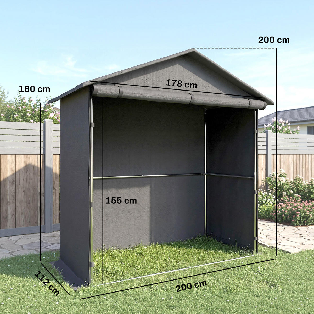 CARPORT Dunkelgrau 1 Stück - Dunkelgrau, Kunststoff/Metall (112/200/200cm) - GiPP