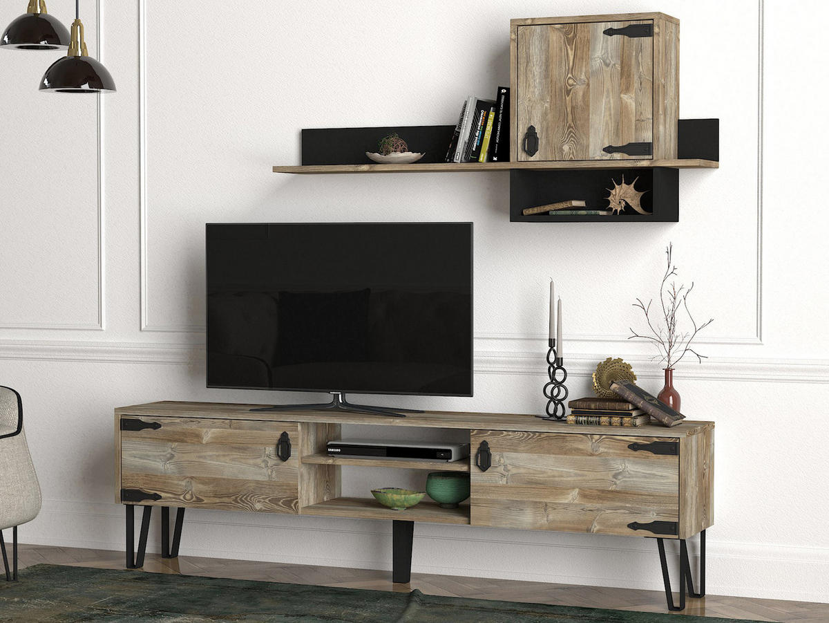 WOHNWAND Costa Eiche - Eichefarben/Schwarz, Holzwerkstoff/Metall (180/49/29.5cm) - moebel17