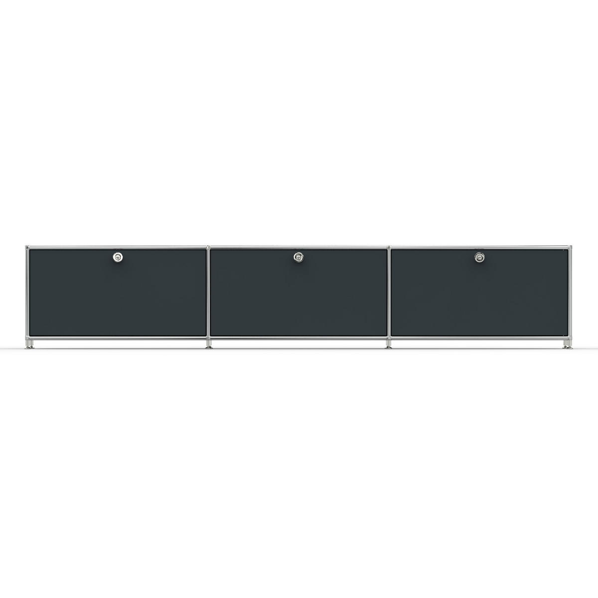 TV Board mit 3 Klappen & Schloss, Breite 227 cm, Graphitschwarz - Chromfarben/Silberfarben, Metall (40/43/227.2cm) - Versee