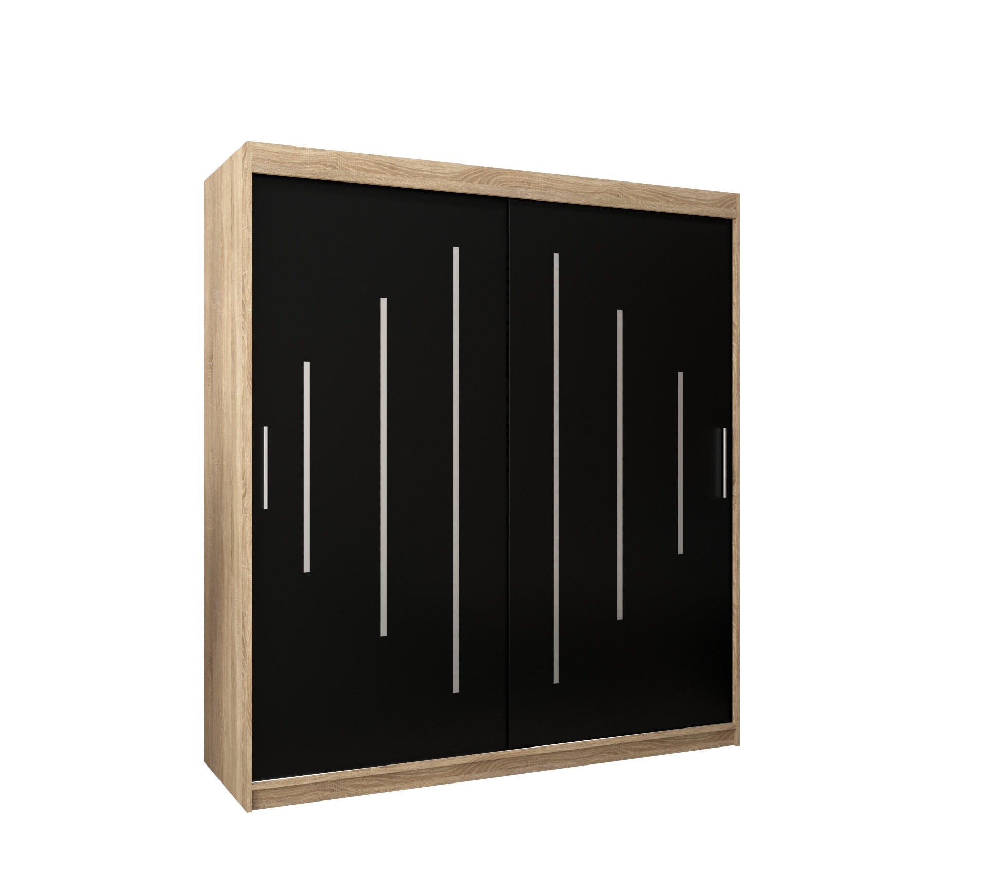 Abiks Möbel SCHWEBETÜRENSCHRANK Sonoma Eiche, Schwarz 180cm × 62cm × 200cm