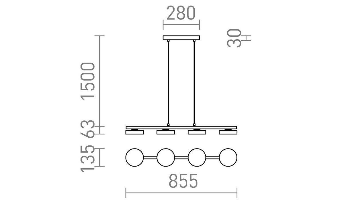 PENDELLEUCHTE ARETHA IV Schwarz 48 W - Schwarz, Metall (30/30/120cm) - Rendl