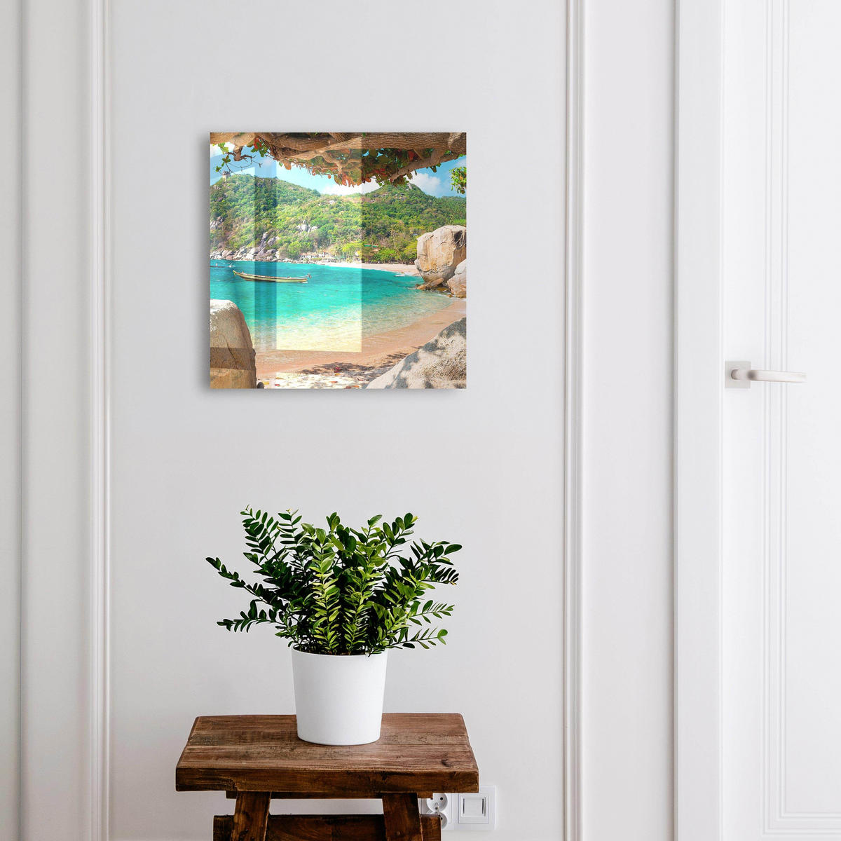 SCHLÜSSELBOX Schwarz 30x30 cm- Türöffnung nach rechts - Ein paradiesischer Ausblick - Türkis, Metall (30/30/5cm) - TULUP