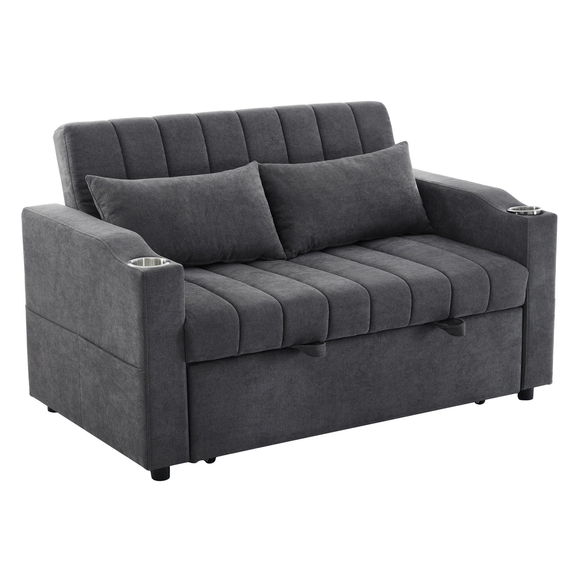 SCHLAFSOFA Multifunktional mit verstellbarer Rückenlehne und Getränkehaltern Grau Baumwolle 136/162/84 cm - Grau, Textil (136/84/162cm) - OKWISH