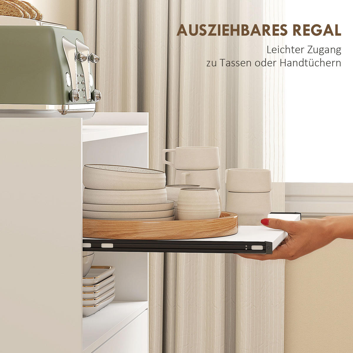 KÜCHENSCHRANK mit Rollen & Schublade Weiß - Weiß, Holzwerkstoff (40/92/59cm) - HOMCOM