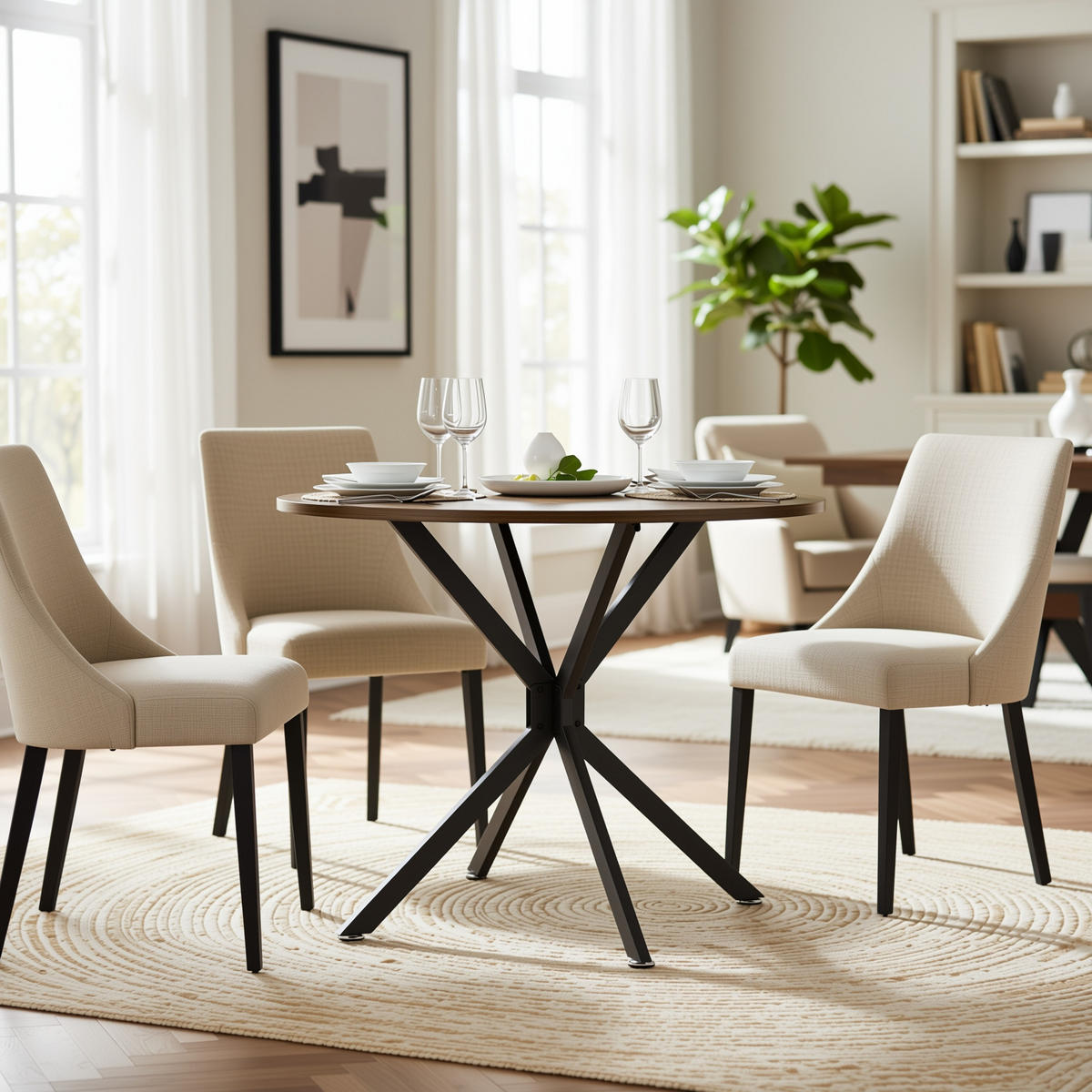 ESSTISCH Runder 90 cm Vintagebraun mit Metallgestell Platzsparend - Schwarz, Holzwerkstoff (90/90/78cm) - Urban Meuble