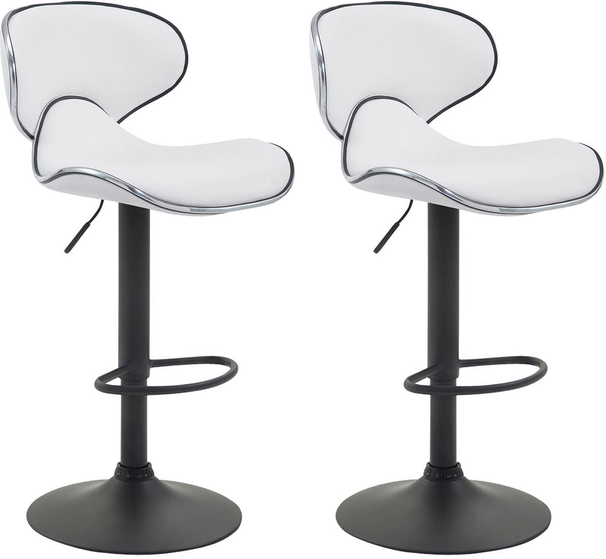 BARHOCKER 2er Set Las-Mallorcas Kunstleder schwarz weiß - Schwarz/Weiß, Kunststoff/Metall (46/108/49cm) - TPFLiving