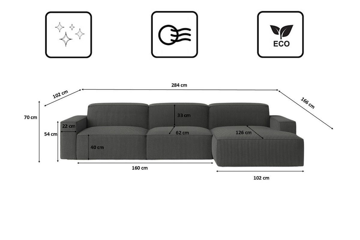 ECKSOFA Cursal L-Form, Stoff Poso, Grau, Rechts - Grau, Holz (284/166cm) - Kaiser Möbel