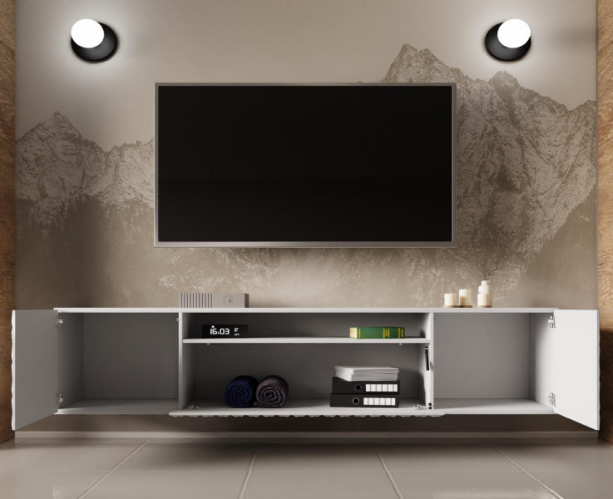TV-LOWBOARD Weiß ALI Hängend Mit Dekorativen Fronten 200 cm - Weiß, Holzwerkstoff (200/40/41cm) - Sepro Meble