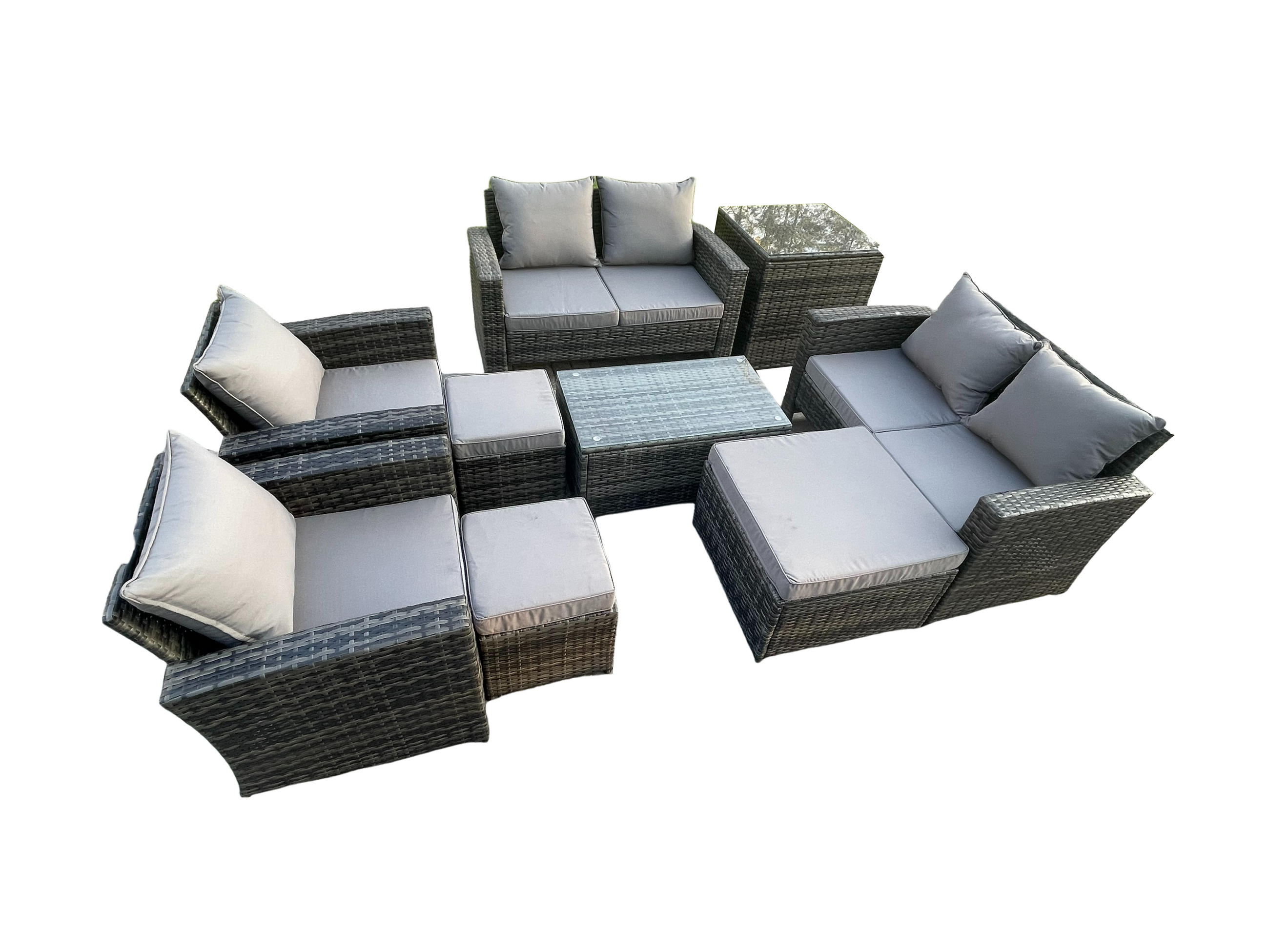 GARTENSOFA Hohe Rückenlehne Polyrattan Dunkelgrau 9-Sitzer - Dunkelgrau, Metall - Fimous