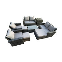GARTENSOFA Hohe Rückenlehne Polyrattan Dunkelgrau 9-Sitzer - Dunkelgrau, Metall - Fimous