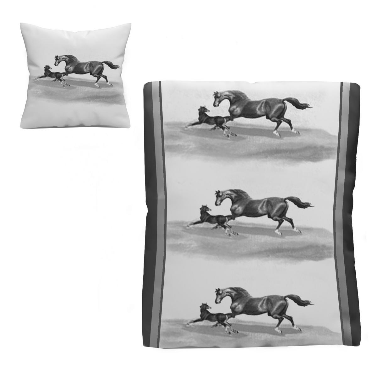 BETTWÄSCHE Set 2-tlg. Pferdemotiv 135x200cm - Grau, Textil (135/200cm) - SVITA