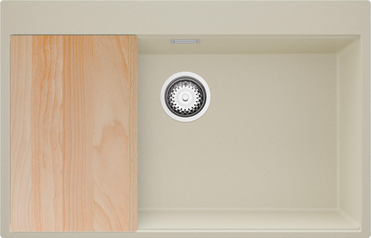 SPÜLBECKEN Oslo, 2-er set Beige 78/50 cm 1 Becken + Ablauf-Set + Schneidebrett ab 80er Unterschrank - Chromfarben/Beige, Kunststoff (78/20/50cm) - Primagran