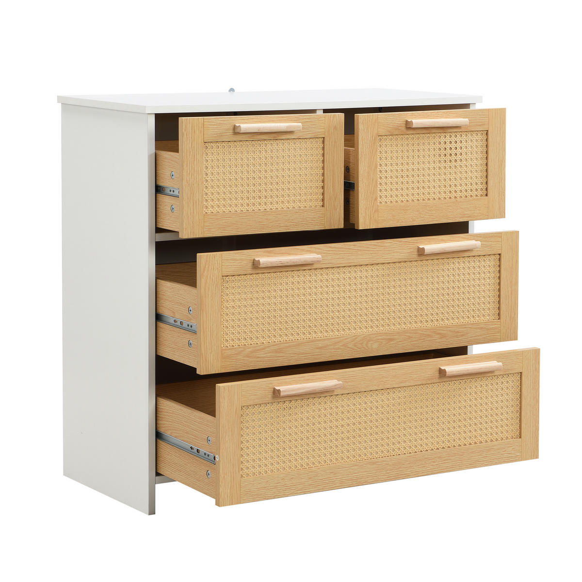 SIDEBOARD mit 4 Schubladen Massivholzgriffe Kippschutz Spanplatte 80/38/80 cm - Naturfarben/Weiß, Holzwerkstoff (80/38/38cm) - EVRYAE