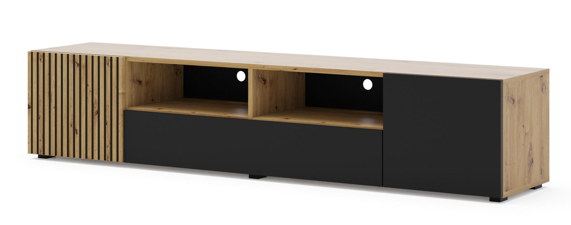 TV-LOWBOARD AURIS Eiche hell, Schwarz 200x42x42 cm - Eichefarben/Schwarz, Holzwerkstoff (200/42/42cm) - FURNLUX