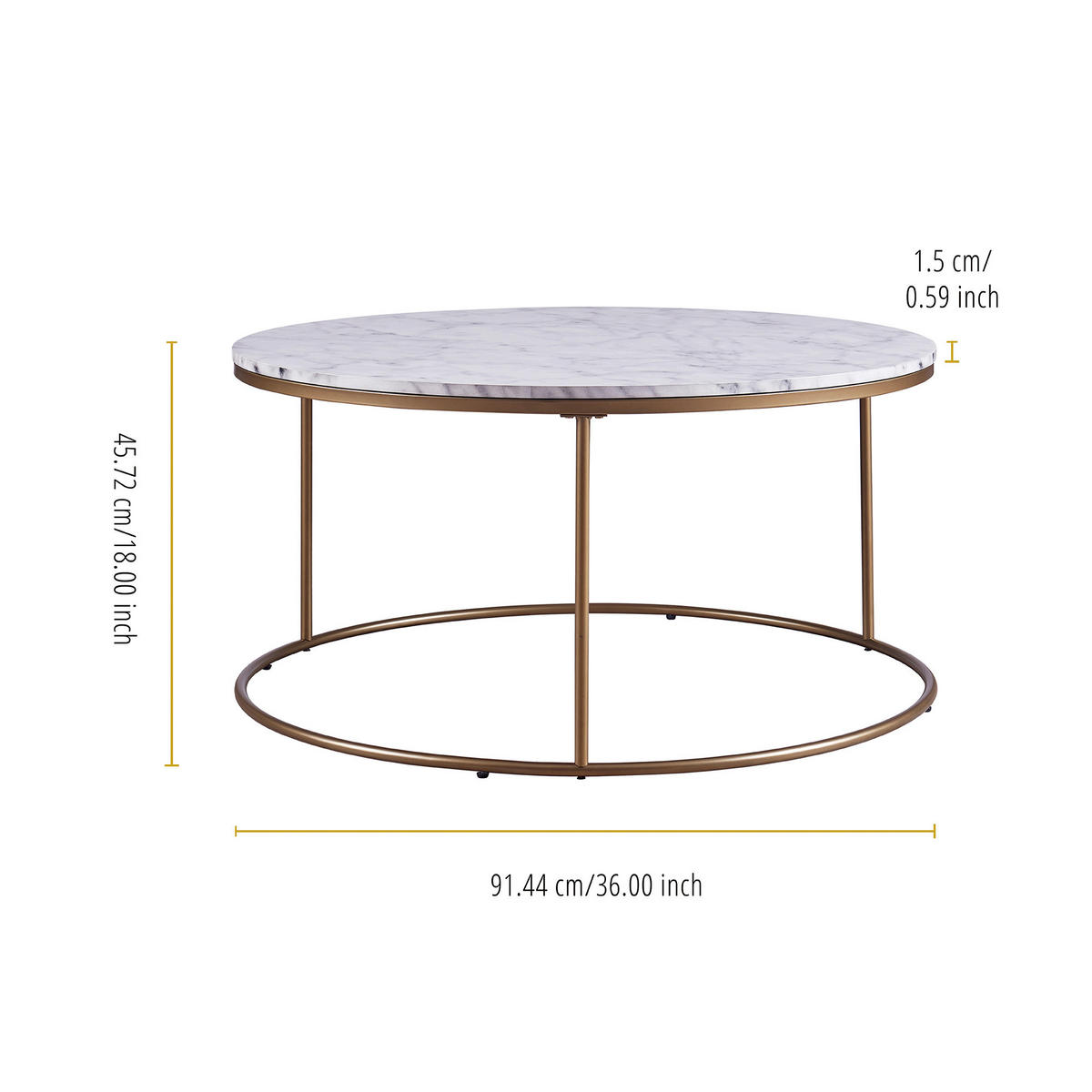 COUCHTISCH Messing - Messingfarben, Holzwerkstoff (45.7/91.4/45.7cm) - Teamson Home