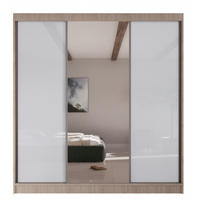 SCHRANK Sonoma Eiche Weiß Lacobel VIOLA V200 Mit Spiegel - Transparent/Weiß, Holzwerkstoff (200/215/61cm) - Sepro Meble