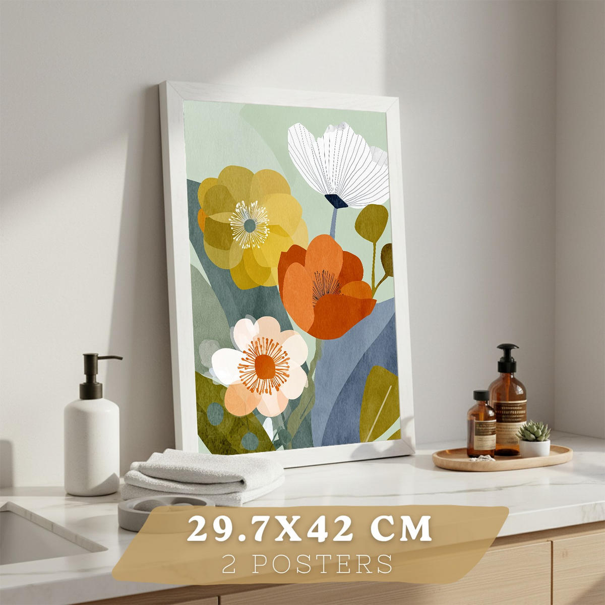 PLAKÁT Sada 2 Floral Bílý rám A3 - bílá, papír (42/29.7/3cm) - Nacnic