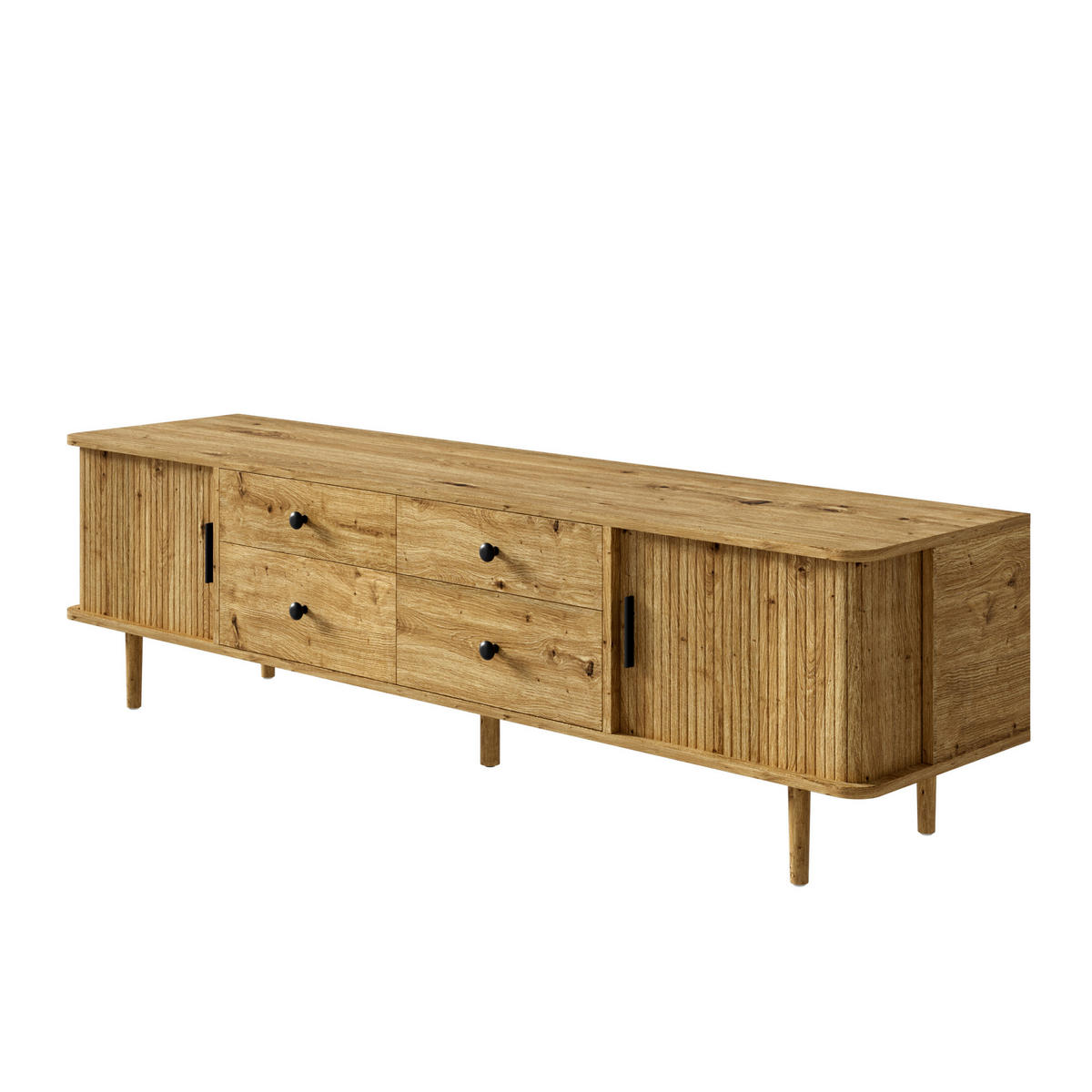 LOWBOARD DE-40295 mit Schubladen und Schiebetüren Holzmaserung - Naturfarben, Holzwerkstoff (165/46/40cm) - ComfortXL
