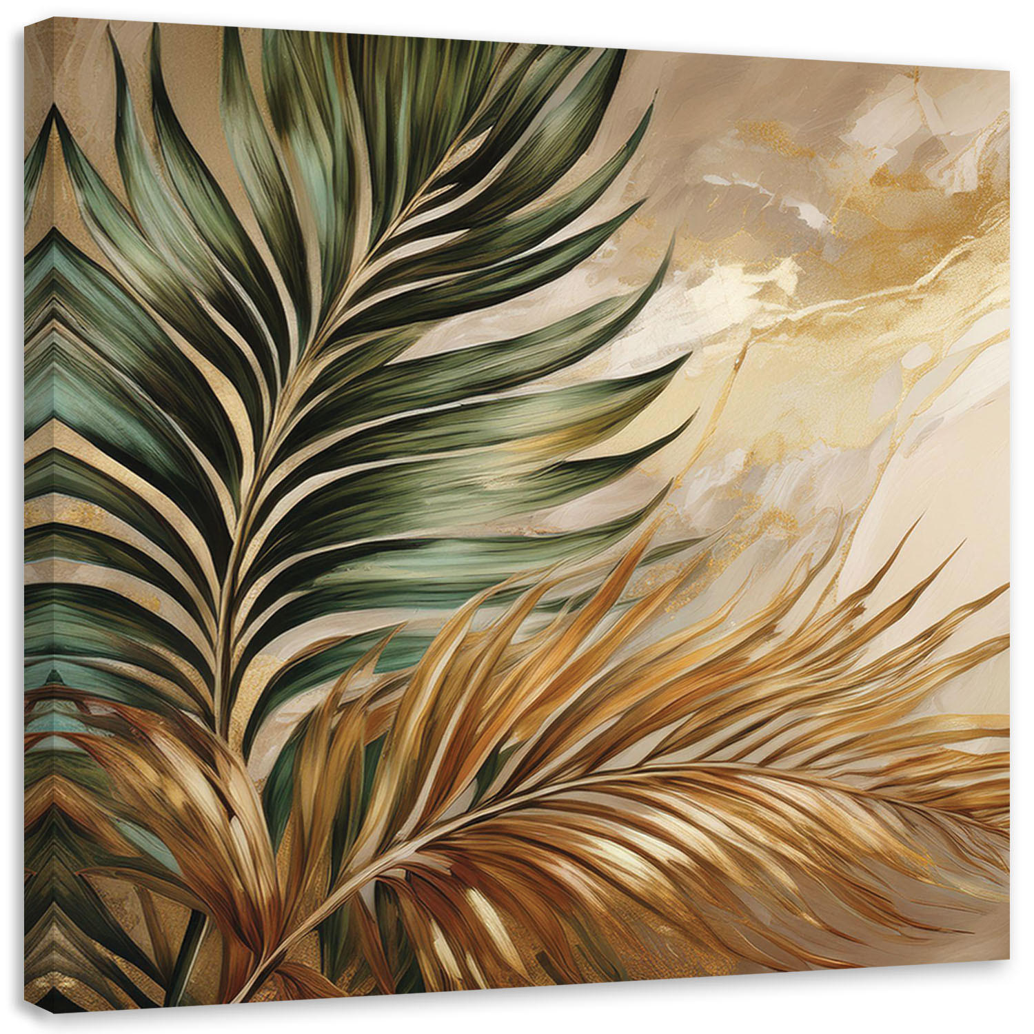 LEINWANDBILD Boho-Pflanzenblätter auf goldenem Marmor 40x40cm - Goldfarben, Textil (40/40cm) - Feeby