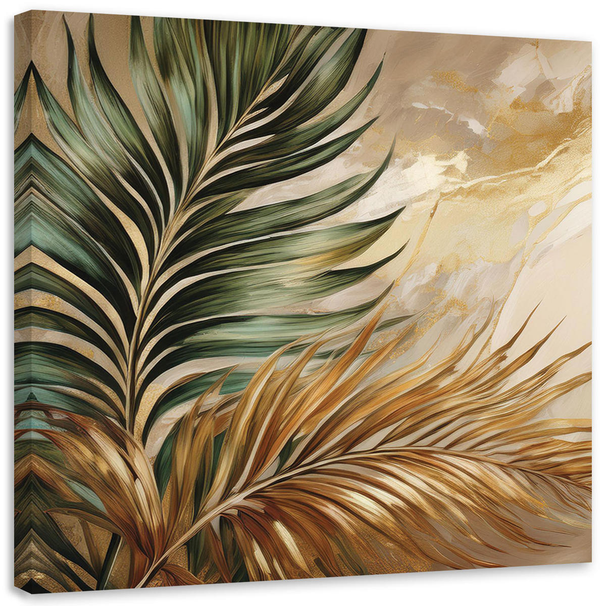 LEINWANDBILD Boho-Pflanzenblätter auf goldenem Marmor 40x40cm - Goldfarben, Textil (40/40cm) - Feeby