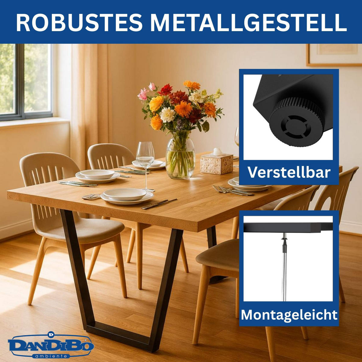 TISCHBEINE 2x Metall Schwarz 72 x 72 cm Tischgestell Höhenverstellbar - Schwarz, Metall (50/72/5cm) - DanDiBo