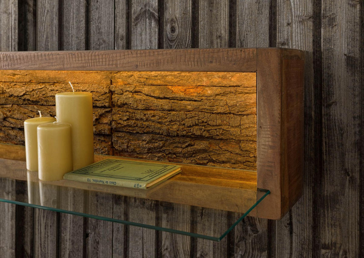 WANDREGAL Akazie 145x30x27 natur lackiert BARK #105 - Naturfarben, Holz (145/27/30cm) - Massivmoebel24