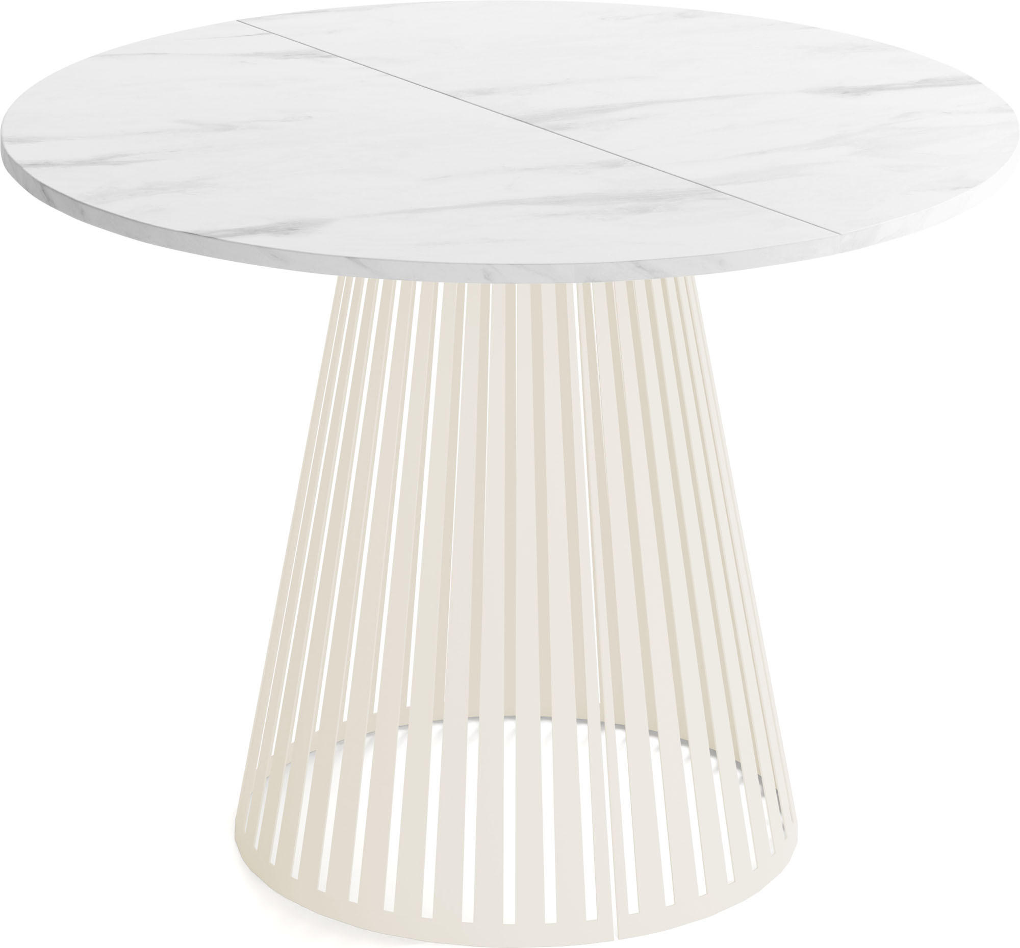 ESSTISCH Naro runder ausziehbarer, Marmor Weiß 100-180/100/76 cm - Kaschmir/Ecru, Holzwerkstoff/Metall (100/100/76cm) - WFL GROUP