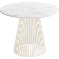 ESSTISCH Naro runder ausziehbarer, Marmor Weiß 120-200/120/76 cm - Kaschmir/Ecru, Holzwerkstoff/Metall (120/120/76cm) - WFL GROUP